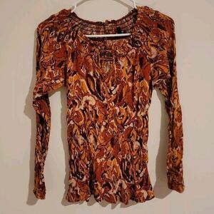 BUCKLE BLACK Top Womens Extra Small XS Orange Off Shoulder Long‎ Sleeve Shirt